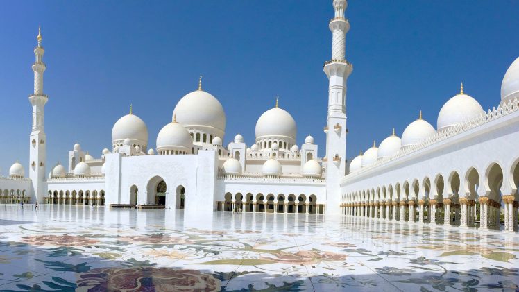 Abu Dhabi, Islamic architecture, Architecture, Sunlight, Arch, Marble, Mosque HD Wallpaper Desktop Background