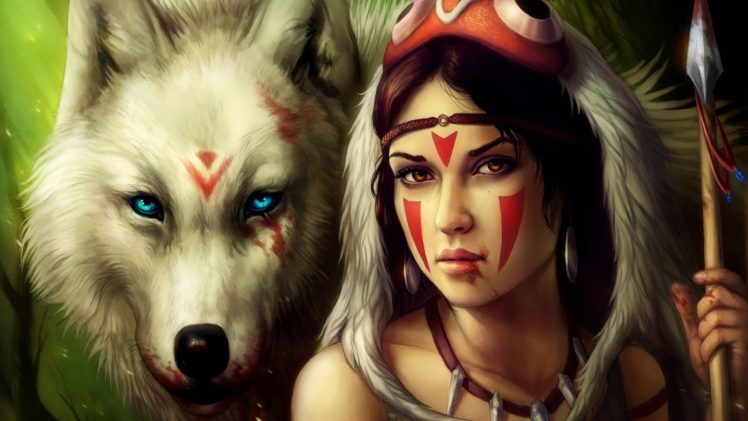 warrior, Wolf, Spear, Princess Mononoke HD Wallpaper Desktop Background