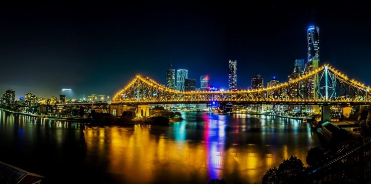 city, Bridge, Night HD Wallpaper Desktop Background