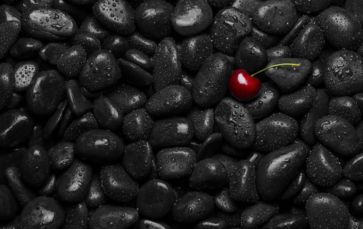cherries, Food, Fruit, Water drops, Stones HD Wallpaper Desktop Background