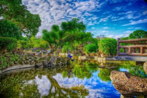 Asian, Women, Sitting, HDR, Park, Water, Reflection, Clouds, Trees
