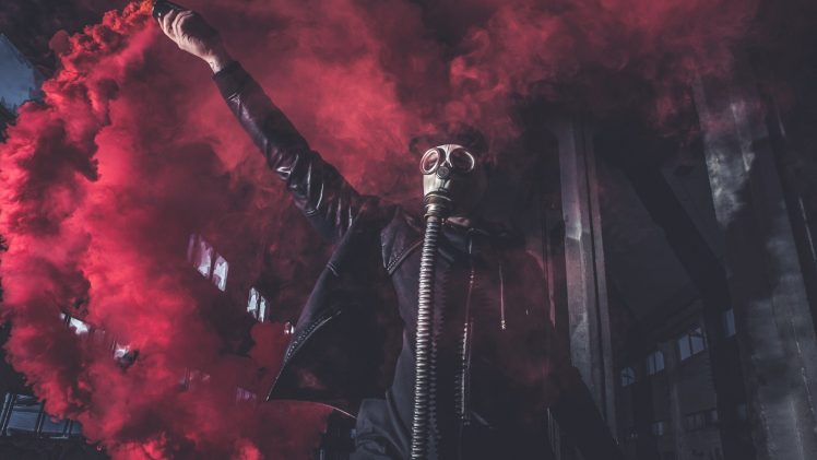 smoke, Gas masks, Red HD Wallpaper Desktop Background