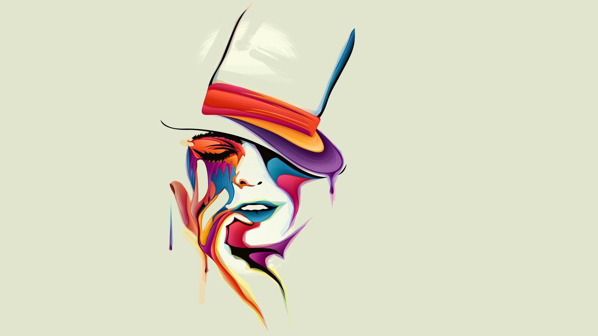 face, Drawing, Colorful, Hat, Painting, Simple background Wallpapers HD