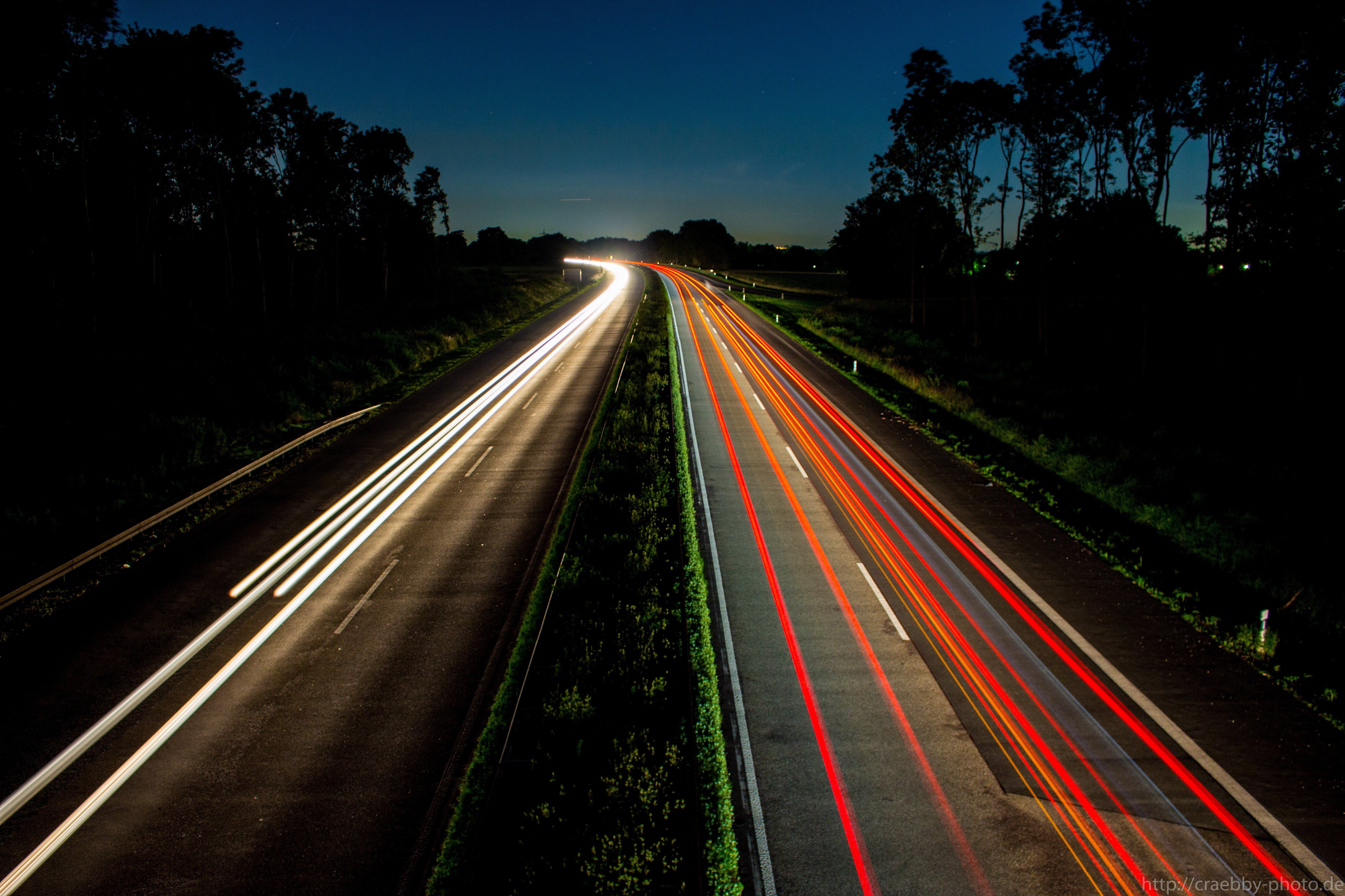 night, Autobahn, Highway, Road, Freeway Wallpaper