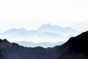 mountains, Mist, Blue, Calm, Painting