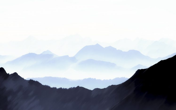 mountains, Mist, Blue, Calm, Painting HD Wallpaper Desktop Background