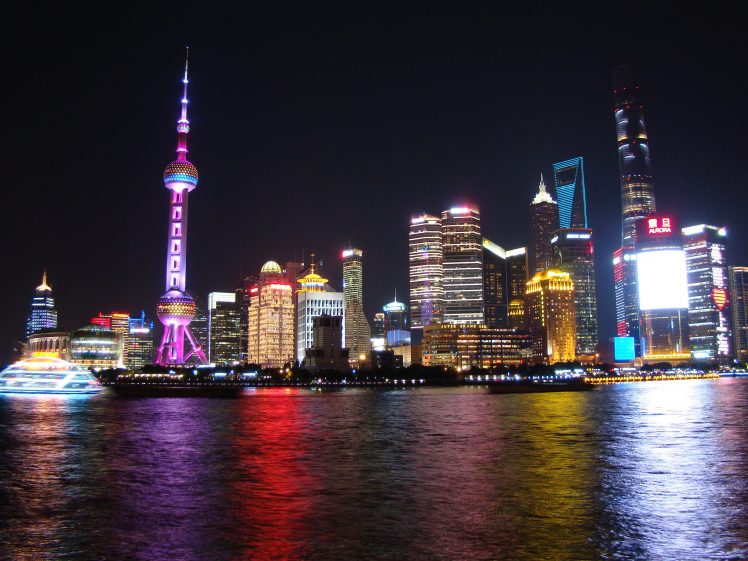 city, Shanghai, River, Skyscraper, Architecture, Boat, Colorful HD Wallpaper Desktop Background