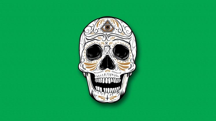 skull, Green background, Simple background HD Wallpaper Desktop Background