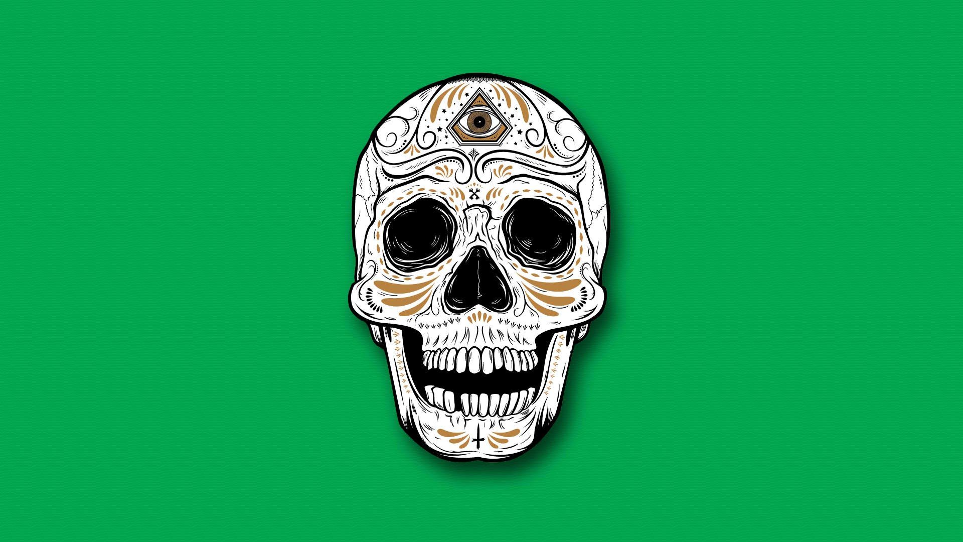 skull, Green background, Simple background Wallpaper
