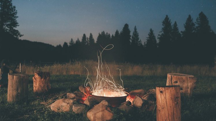 tree stump, Field, Fire, Campfire, Long exposure HD Wallpaper Desktop Background