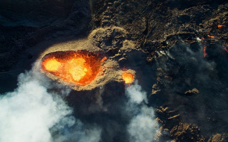 Jonathan Payet, Drone, France, Lava, Volcano HD Wallpaper Desktop Background