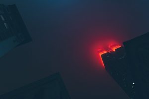 mist, Night, Skyscraper, Red, Lights, New York City