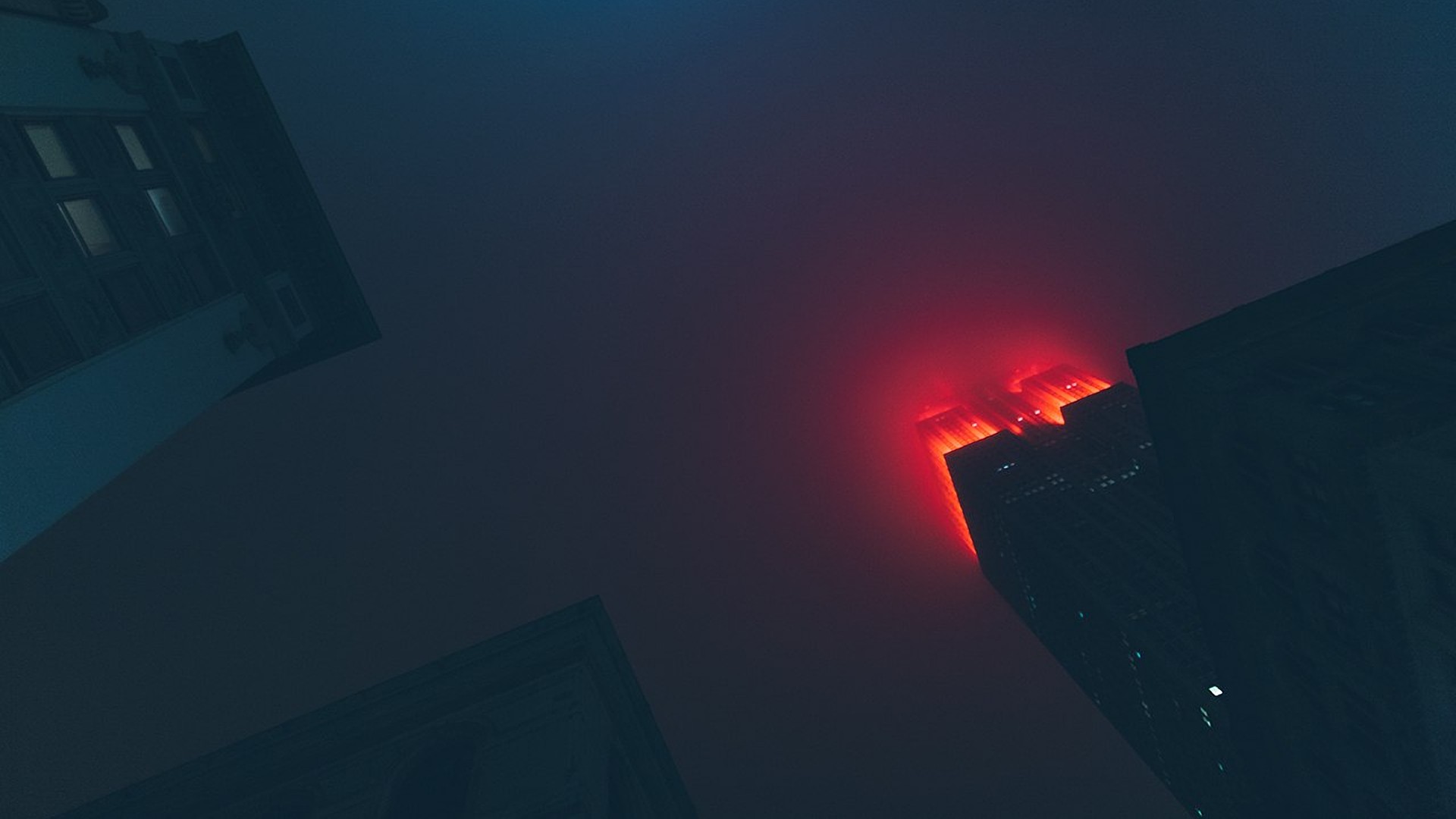 mist, Night, Skyscraper, Red, Lights, New York City Wallpaper