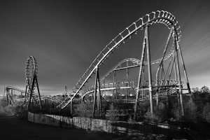 monochrome, Rollercoasters, Black, White, Abandoned