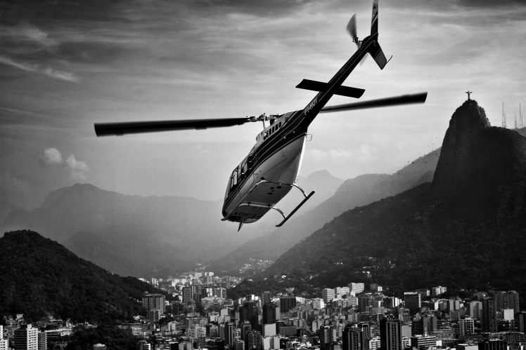 Brazil, City, Monochrome, Helicopters HD Wallpaper Desktop Background