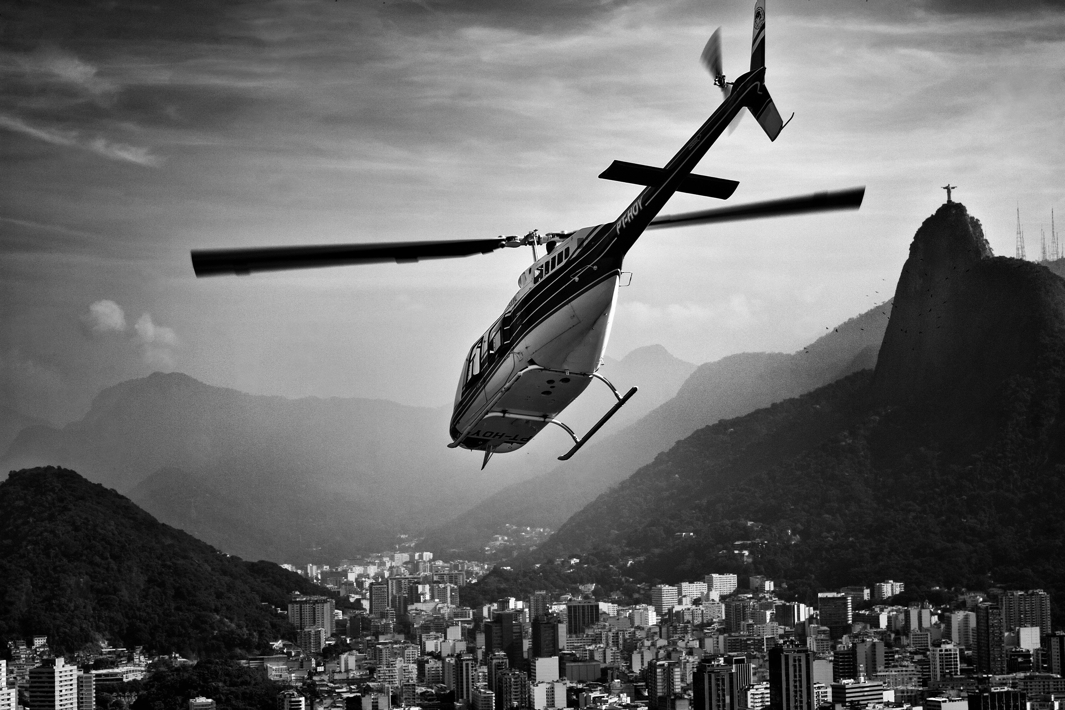Brazil, City, Monochrome, Helicopters Wallpaper