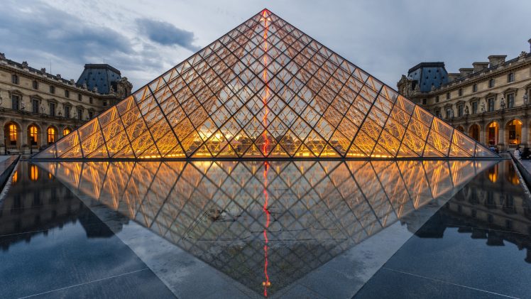 lights, Glass, Louvre, Evening, Paris, City HD Wallpaper Desktop Background