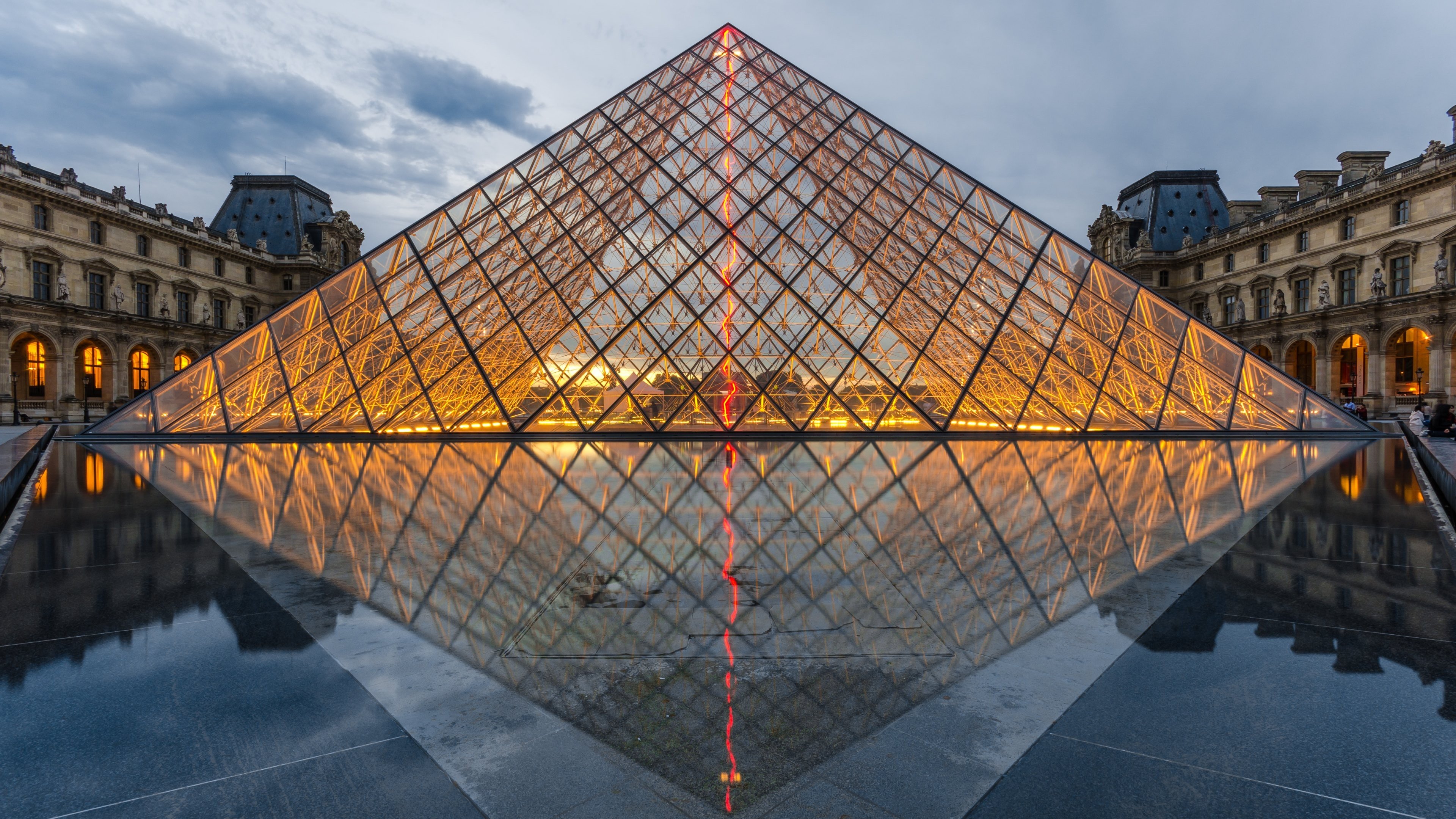 lights, Glass, Louvre, Evening, Paris, City Wallpaper