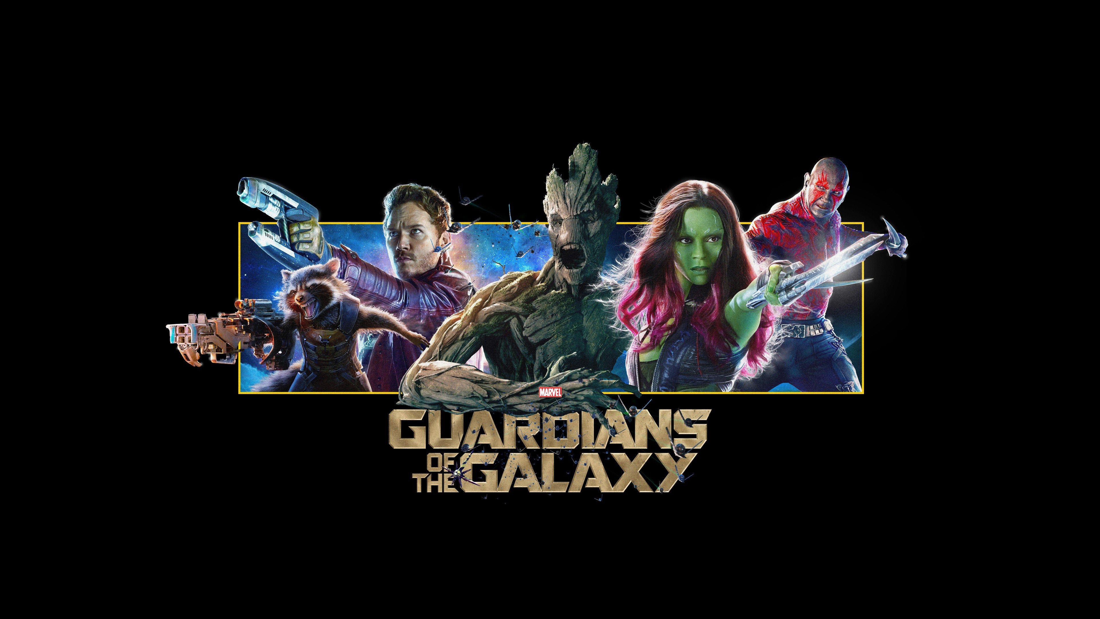 Guardians of the Galaxy, Typography, Marvel Comics, Black background Wallpaper