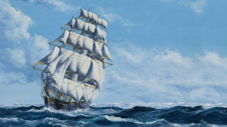 sailing ship, John Bentham Dinsdale HD Wallpaper Desktop Background
