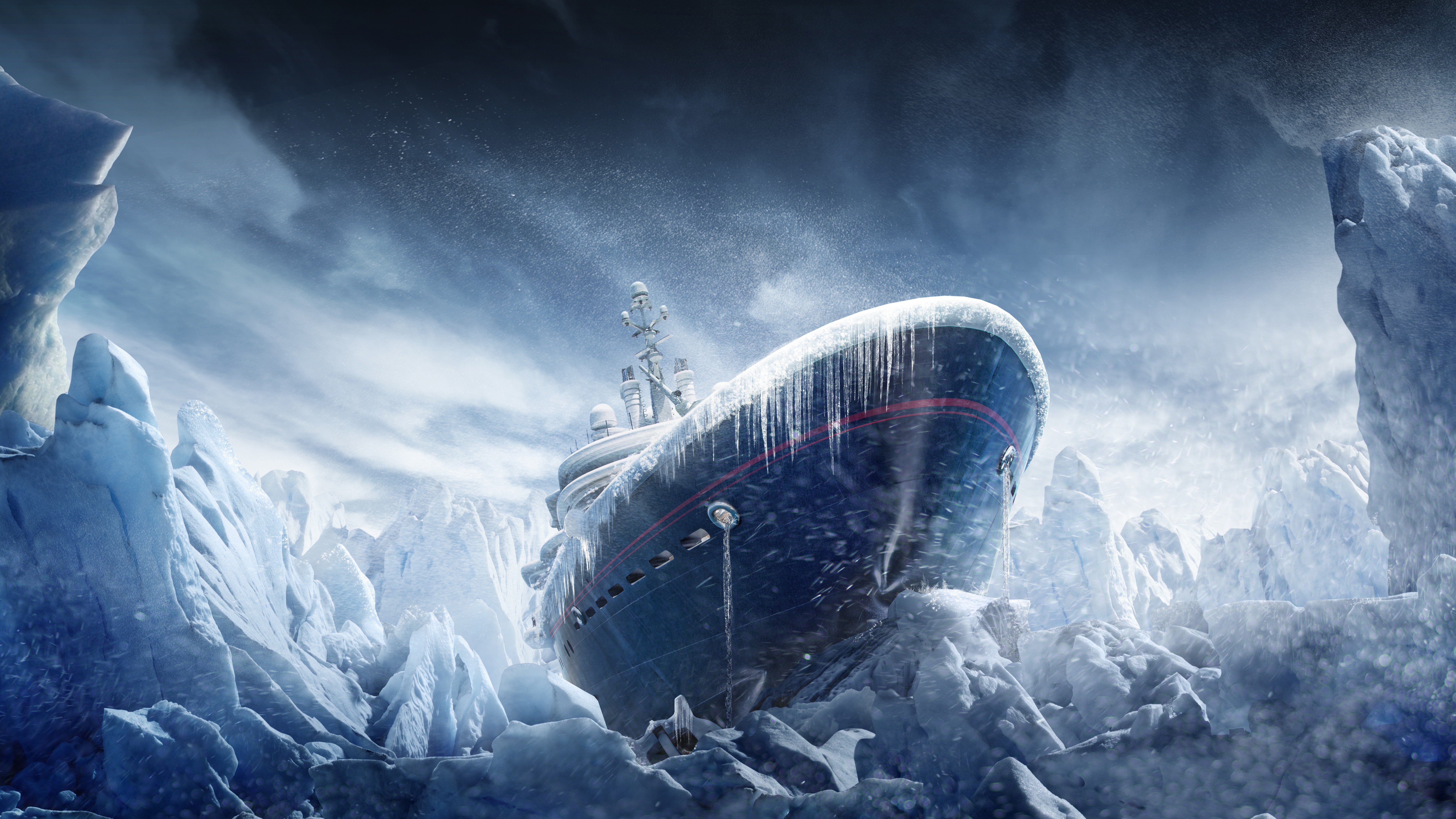 ship, Ice Wallpaper