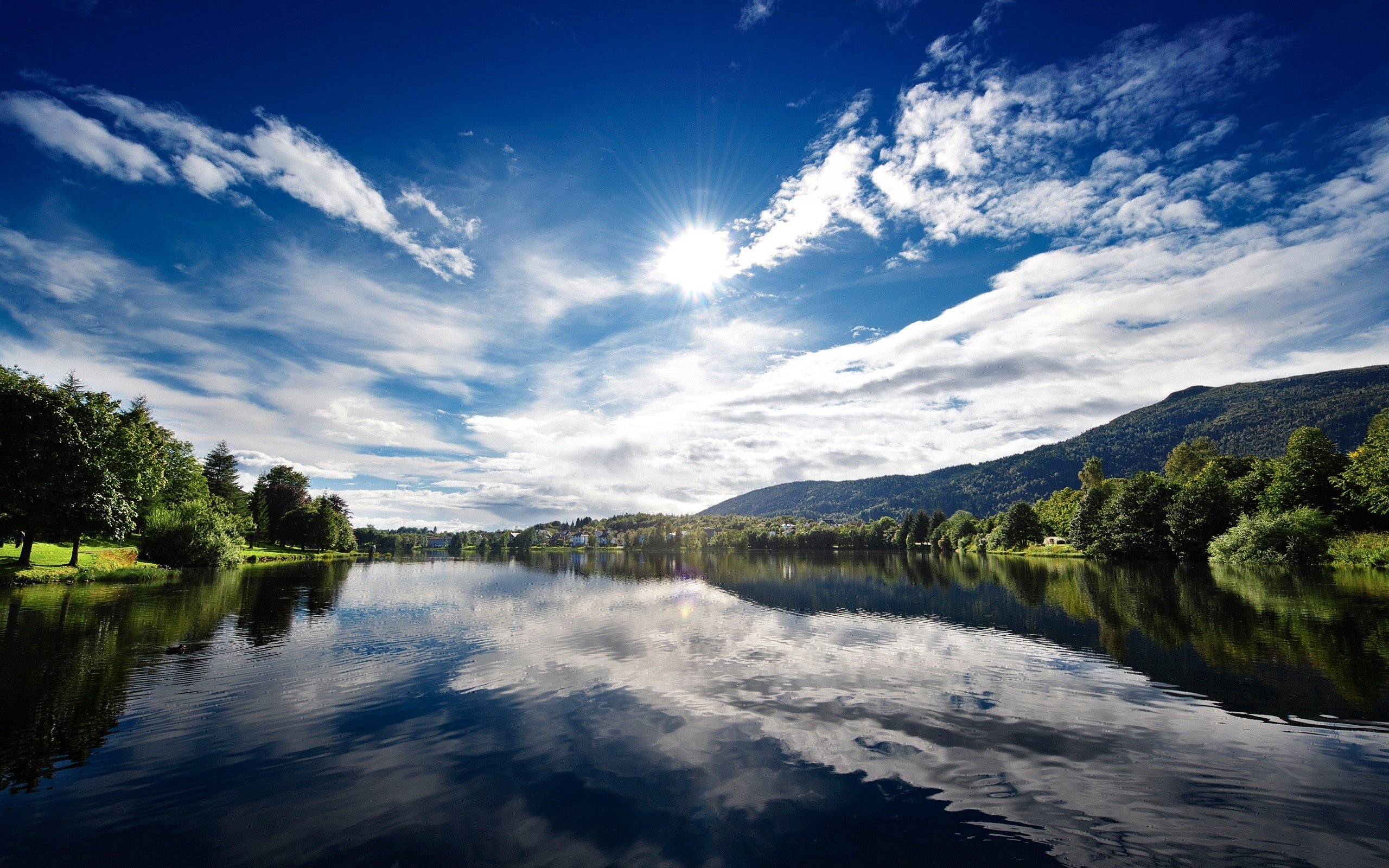 river, Trees, Sun Wallpaper