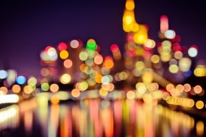 night, Lights, Bokeh, Frankfurt, Germany, Cityscape, Building, Blurred, Reflection, Water, Colorful, Circle