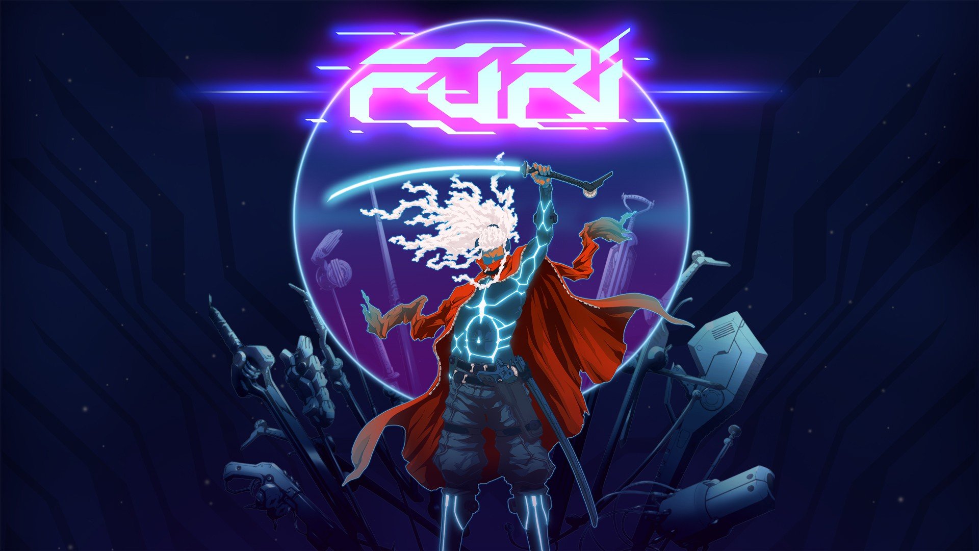 Furi, The Game Bakers, Takashi Okazaki, Samurai, Neon, Toxic, 1980s Wallpaper