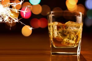 glass, Whiskey, Lights, Ice cubes