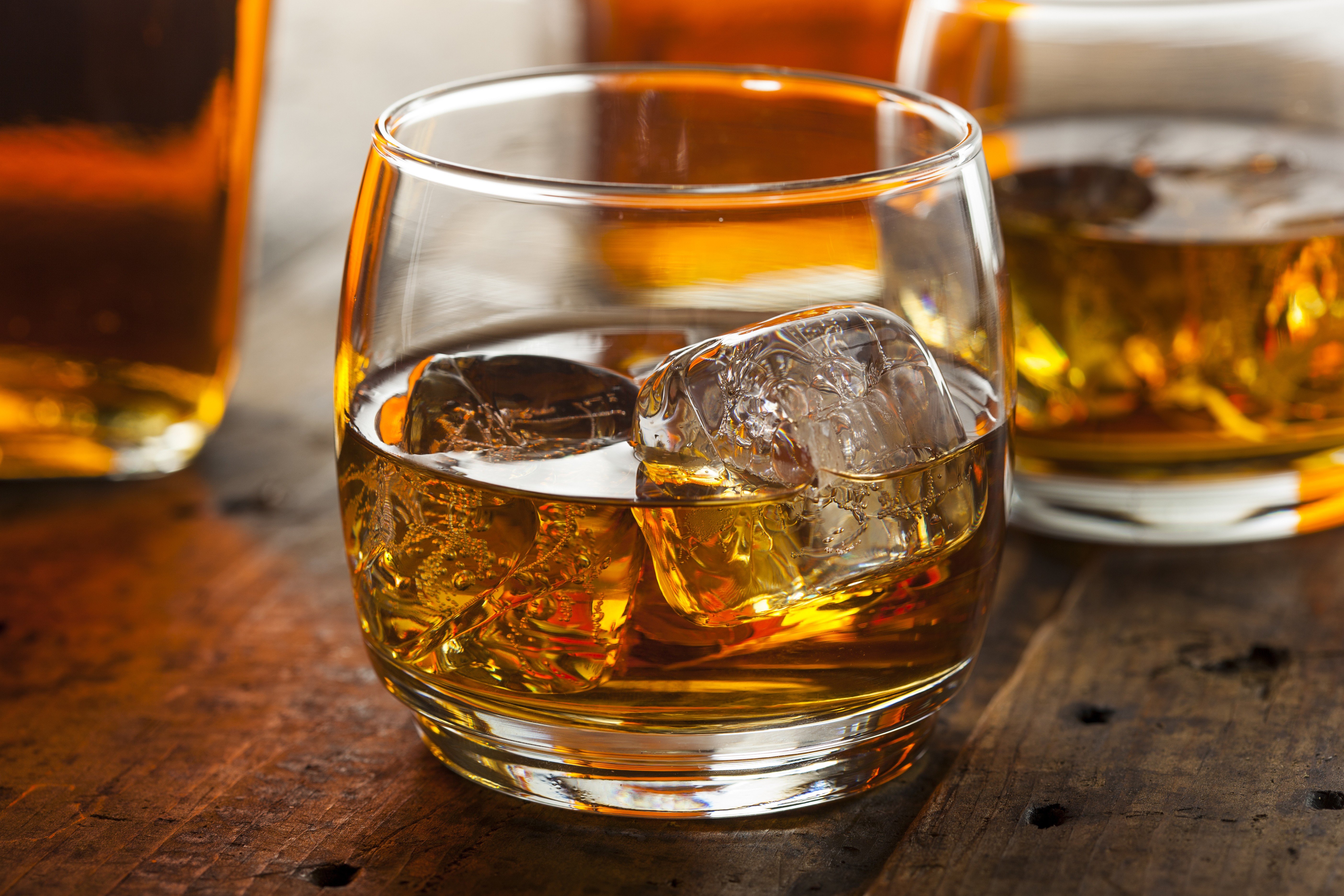 glass, Whiskey, Lights, Ice cubes Wallpaper