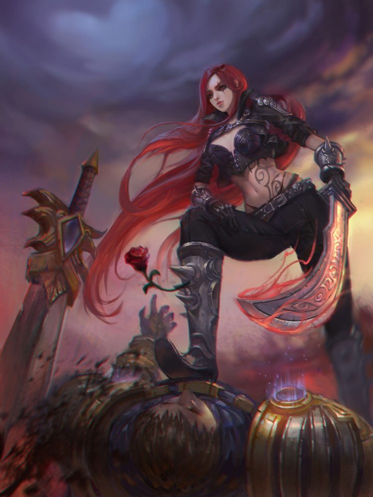 anime girls, Sword, League of Legends, Katarina (league of legends) HD Wallpaper Desktop Background