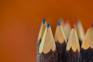 colorful pencils, Macro, Pencils, Orange background