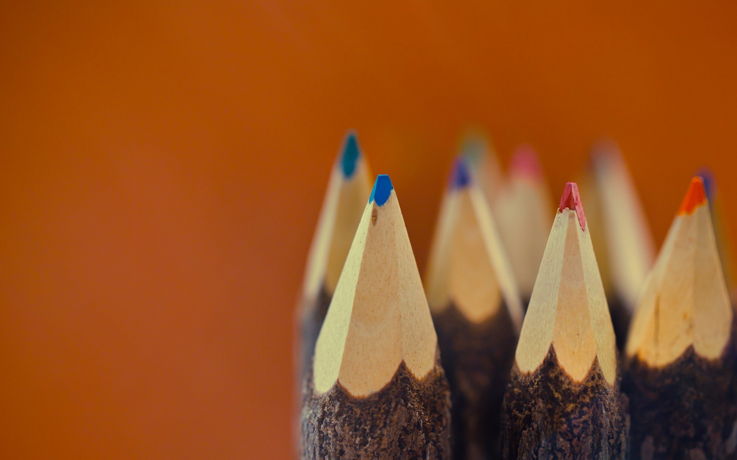 colorful pencils, Macro, Pencils, Orange background Wallpaper