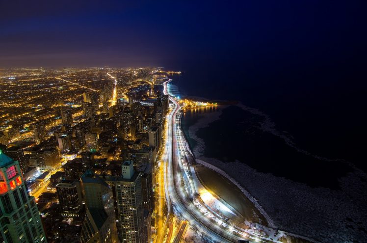 Chicago, City, Night, Lights, Lake Shore Drive HD Wallpaper Desktop Background