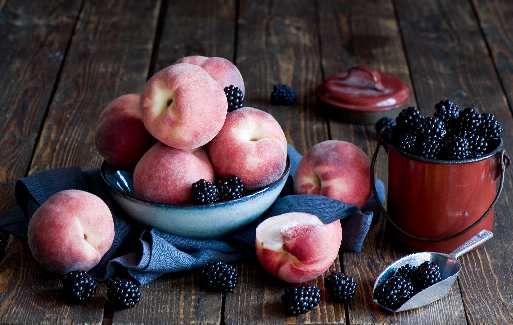 food, Fruit, Berries, Peaches, Blackberries Wallpaper