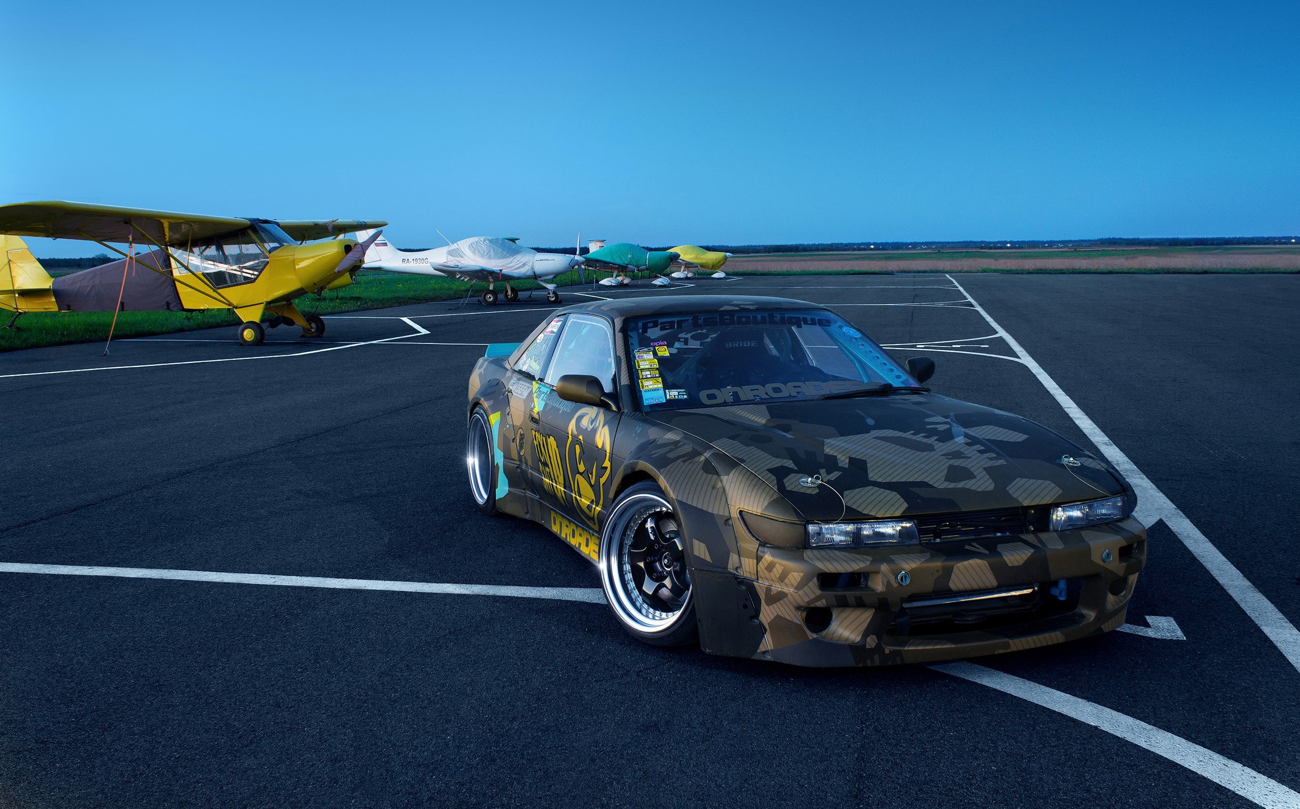 Nissan, Nissan S13, Nissan silvia, Nissan Silvia S13, S13, Silvia S13, JDM, JDM Lifestyle, Japanese cars, Norway, Stance, Photography, Airport, Planes, Evening, Stars, Work Wheels, Japan Wallpaper
