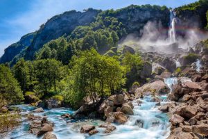 Switzerland, Waterfall, Trees, Rapids
