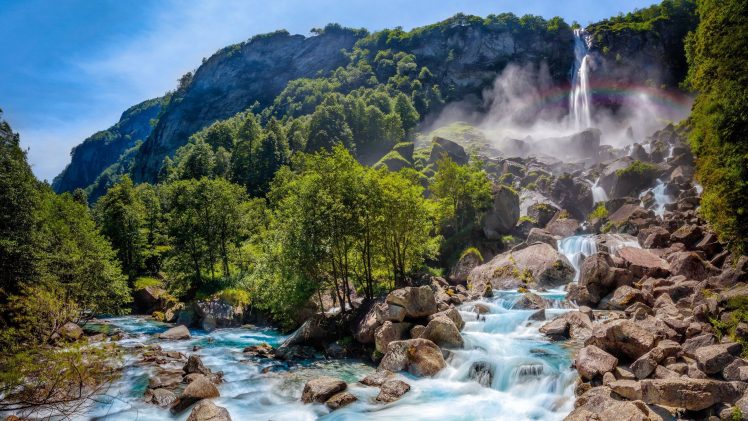 Switzerland, Waterfall, Trees, Rapids HD Wallpaper Desktop Background