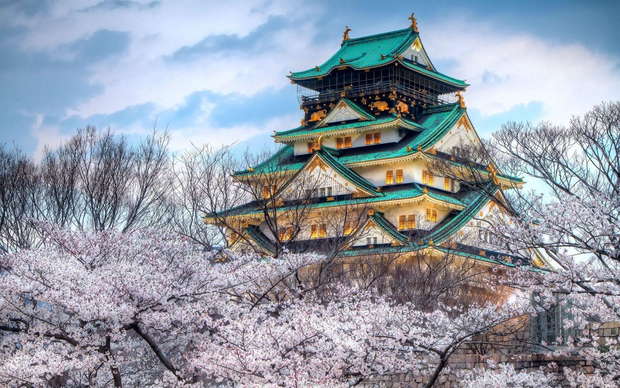 Asia, Architecture, Building, Ancient, Trees, Snow Wallpaper
