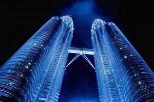 architecture, Building, Petronas Towers, Tower, Modern, Worms eye view, Night, Malaysia