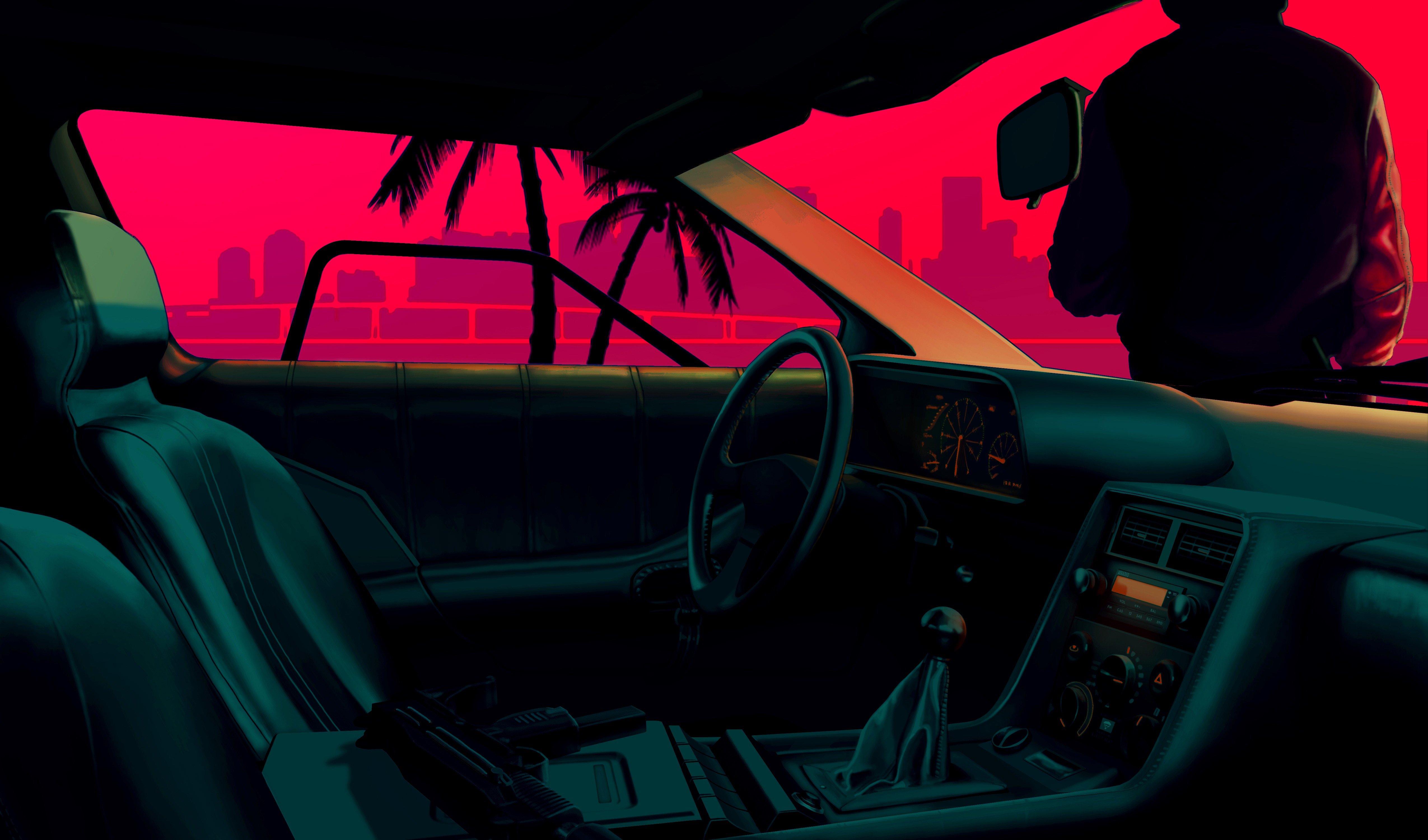 video games, Hotline Miami, Car interior, DMC DeLorean Wallpaper
