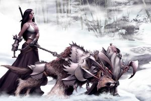 warrior, Dwarfs, Wolf, Chains, Snow, Sword