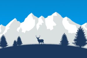 snow, Deer, Mountains, Trees, Vector