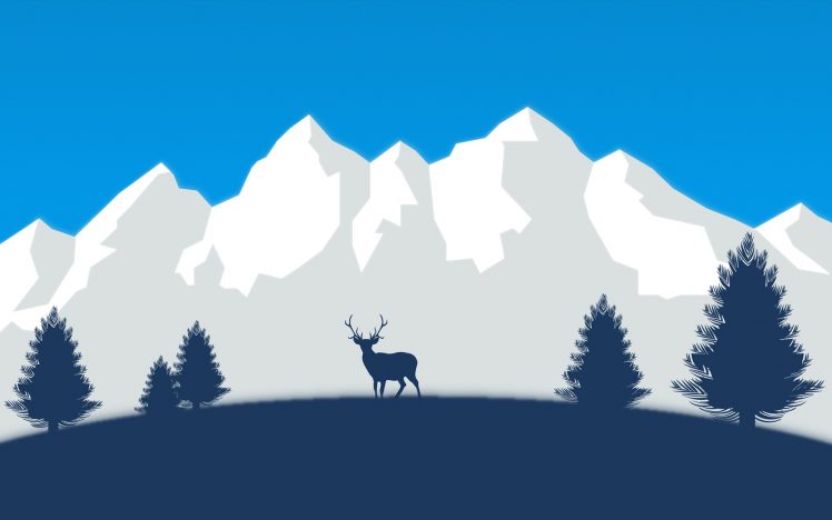 snow, Deer, Mountains, Trees, Vector HD Wallpaper Desktop Background