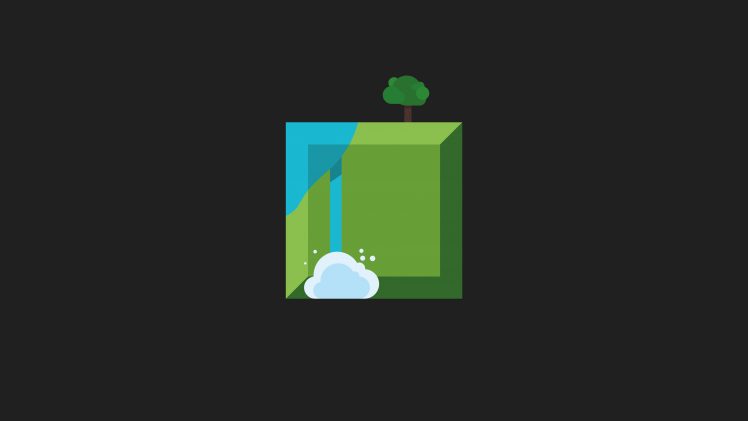 water, Oak trees, Waterfall, Square, Minimalism, Material style HD Wallpaper Desktop Background