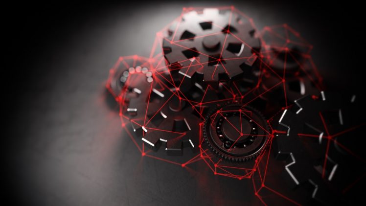 black and red, Gear wheel HD Wallpaper Desktop Background