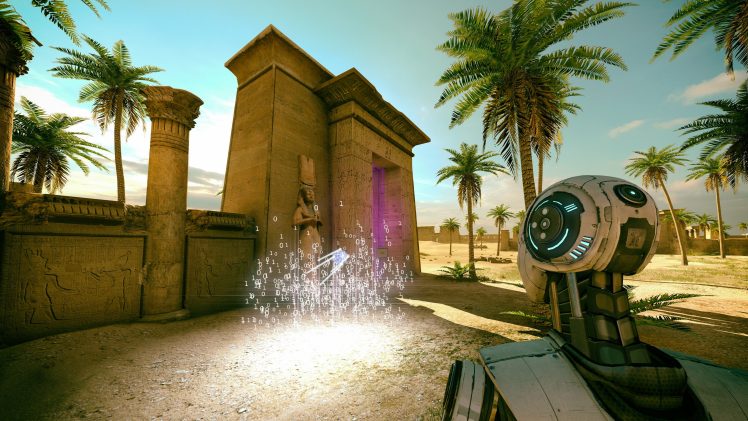 The Talos Principle, Screen shot, Video games, Robot, Binary, Palm trees, Egypt, Egyptian HD Wallpaper Desktop Background