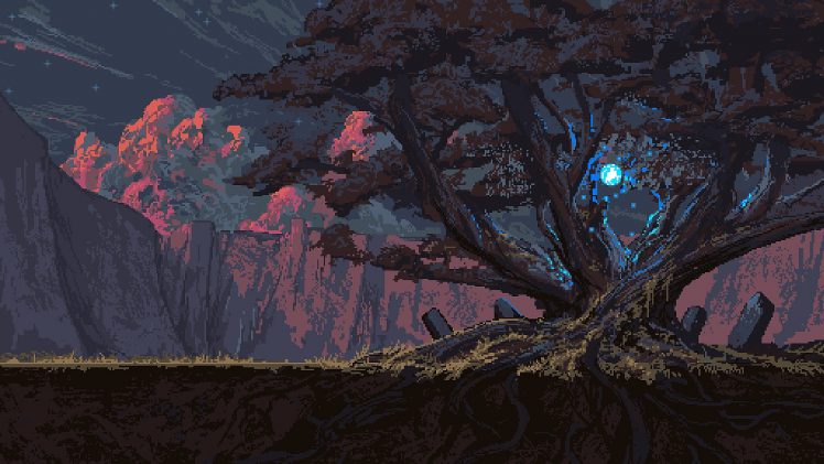 Noah Bradley, Pixel art, Trees, Magic, Roots HD Wallpaper Desktop Background