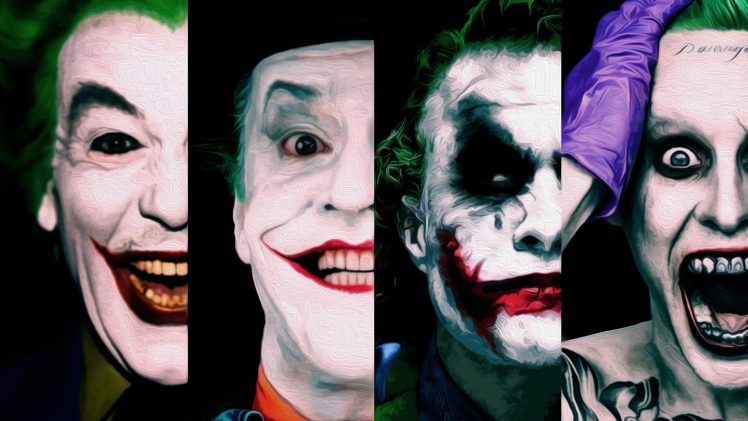 Joker, Jared Leto, Jack Nicholson, Heath Ledger, Villain, Laughing, DC Comics, Batman logo, New 52, Comics HD Wallpaper Desktop Background
