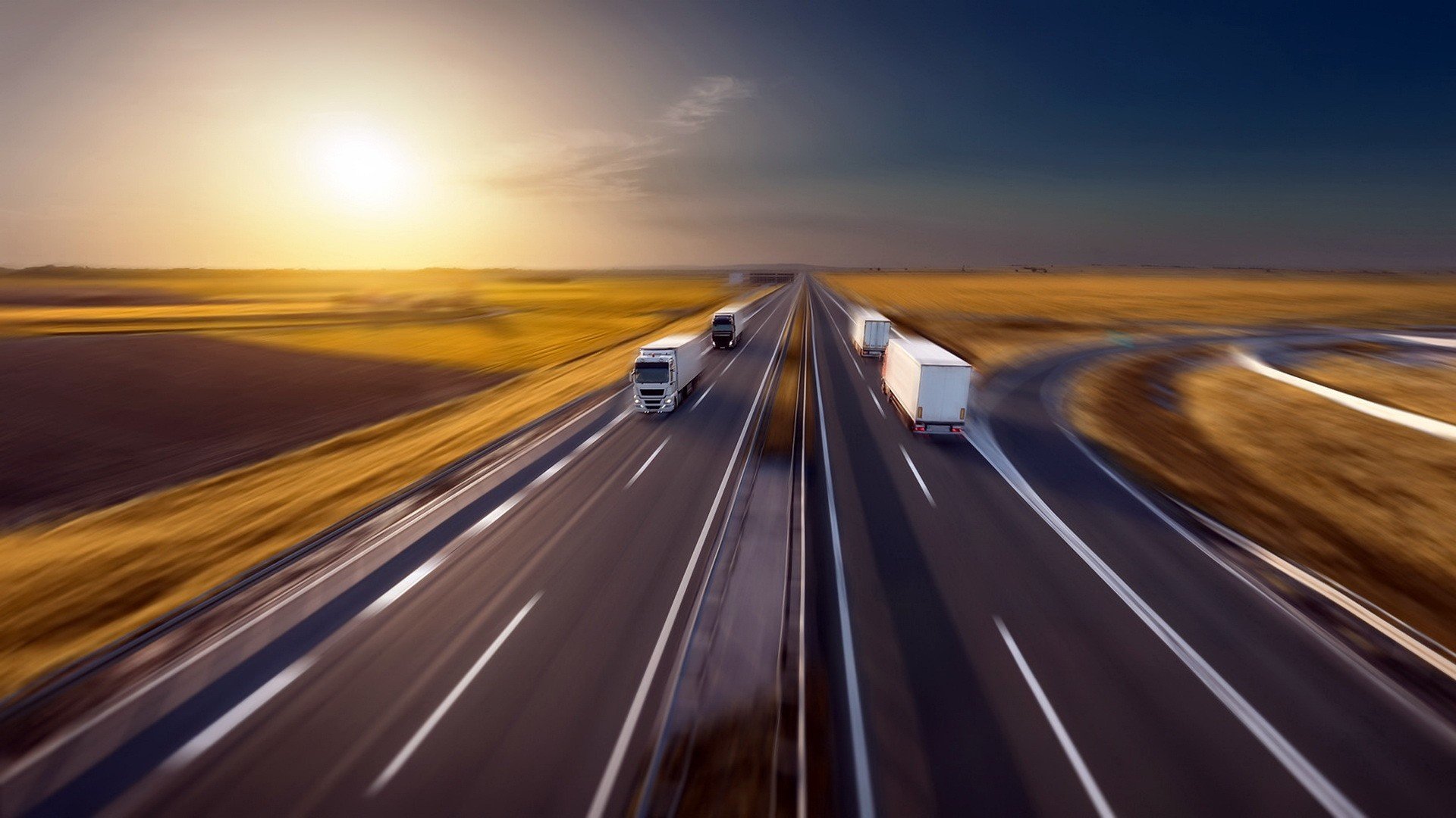 trucks, Road, Motion blur Wallpaper